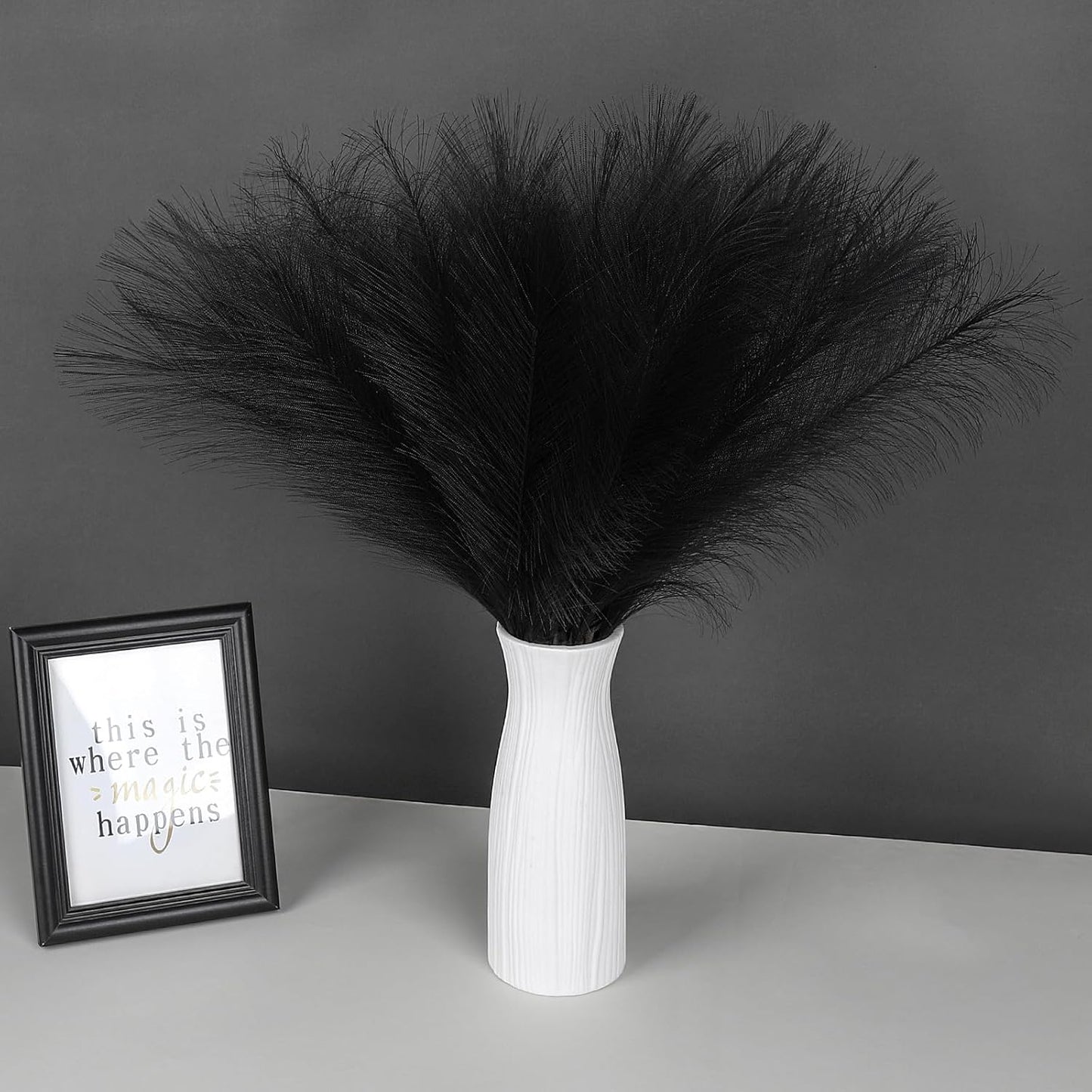 30 Pcs Pampas Grass Decor 21.7" Fluffy Faux Short Brown Pampas Grass Artificial Small Pompas Grass Flower Vase Filler for Home Wedding Living Room Wall Party Decoration