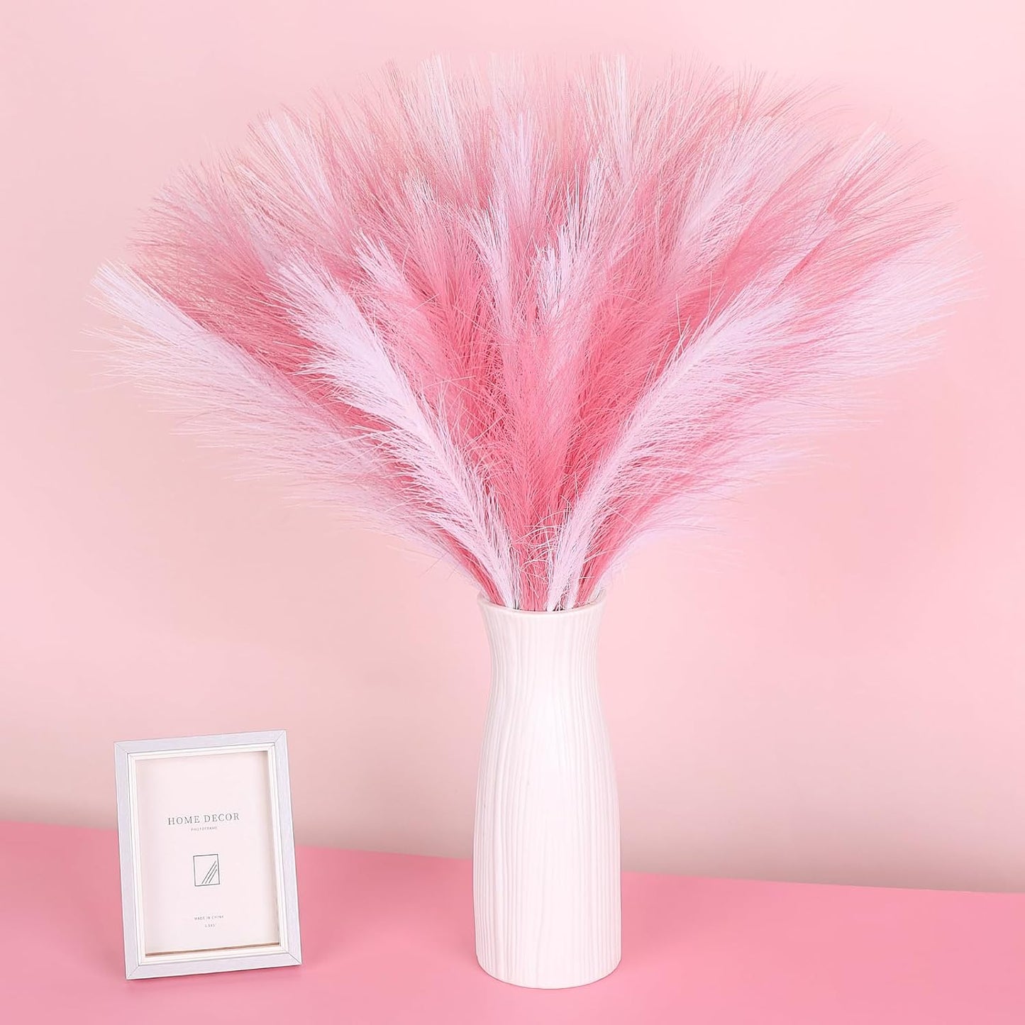 30 Pcs Pampas Grass Decor 21.7" Fluffy Faux Short Brown Pampas Grass Artificial Small Pompas Grass Flower Vase Filler for Home Wedding Living Room Wall Party Decoration