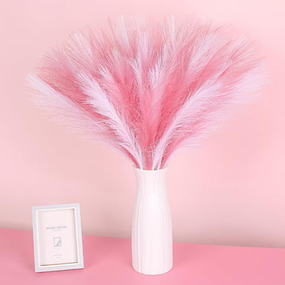 30 Pcs Pampas Grass Decor 21.7" Fluffy Faux Short Brown Pampas Grass Artificial Small Pompas Grass Flower Vase Filler for Home Wedding Living Room Wall Party Decoration