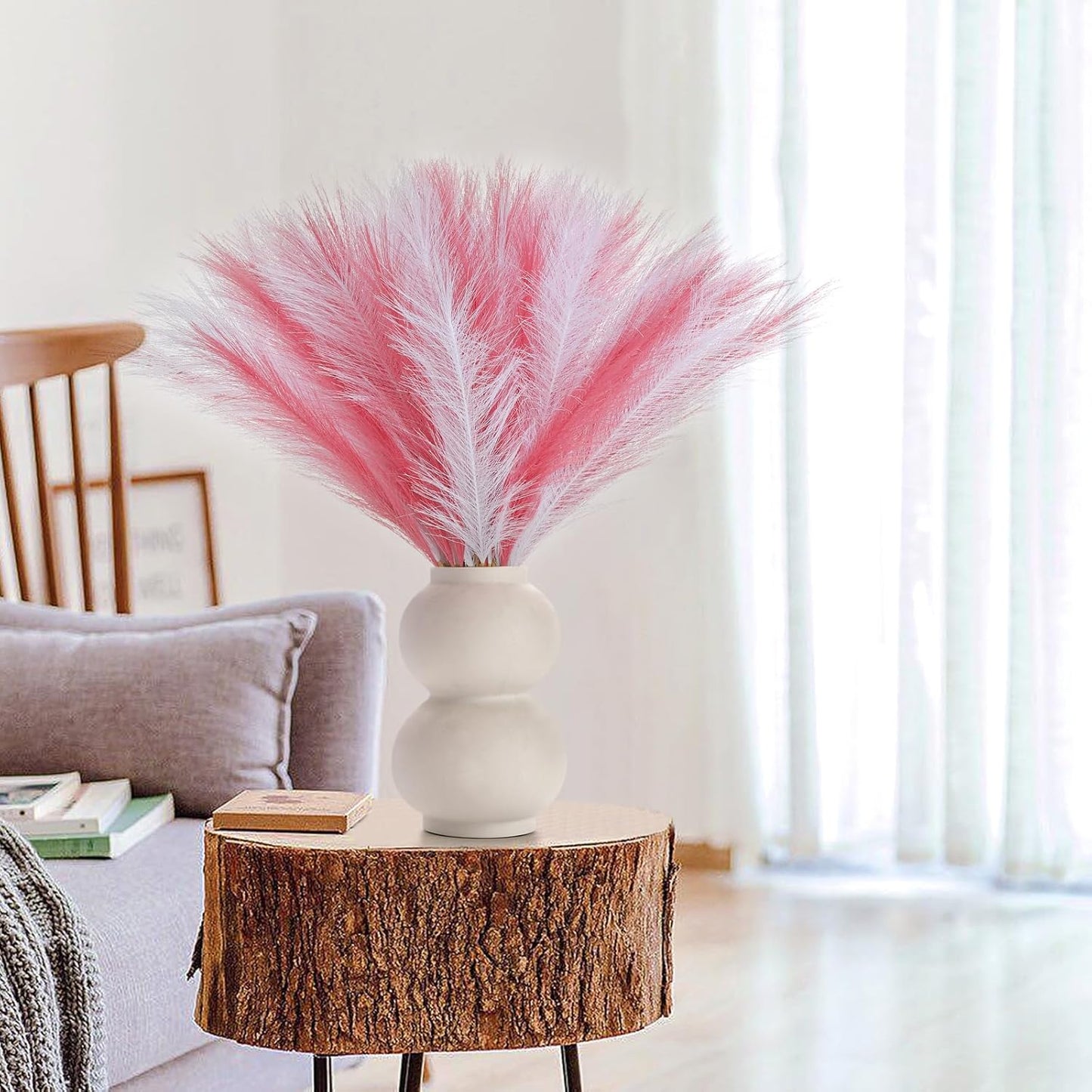 30 Pcs Pampas Grass Decor 21.7" Fluffy Faux Short Brown Pampas Grass Artificial Small Pompas Grass Flower Vase Filler for Home Wedding Living Room Wall Party Decoration