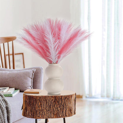 30 Pcs Pampas Grass Decor 21.7" Fluffy Faux Short Brown Pampas Grass Artificial Small Pompas Grass Flower Vase Filler for Home Wedding Living Room Wall Party Decoration