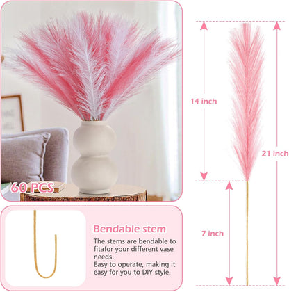 30 Pcs Pampas Grass Decor 21.7" Fluffy Faux Short Brown Pampas Grass Artificial Small Pompas Grass Flower Vase Filler for Home Wedding Living Room Wall Party Decoration