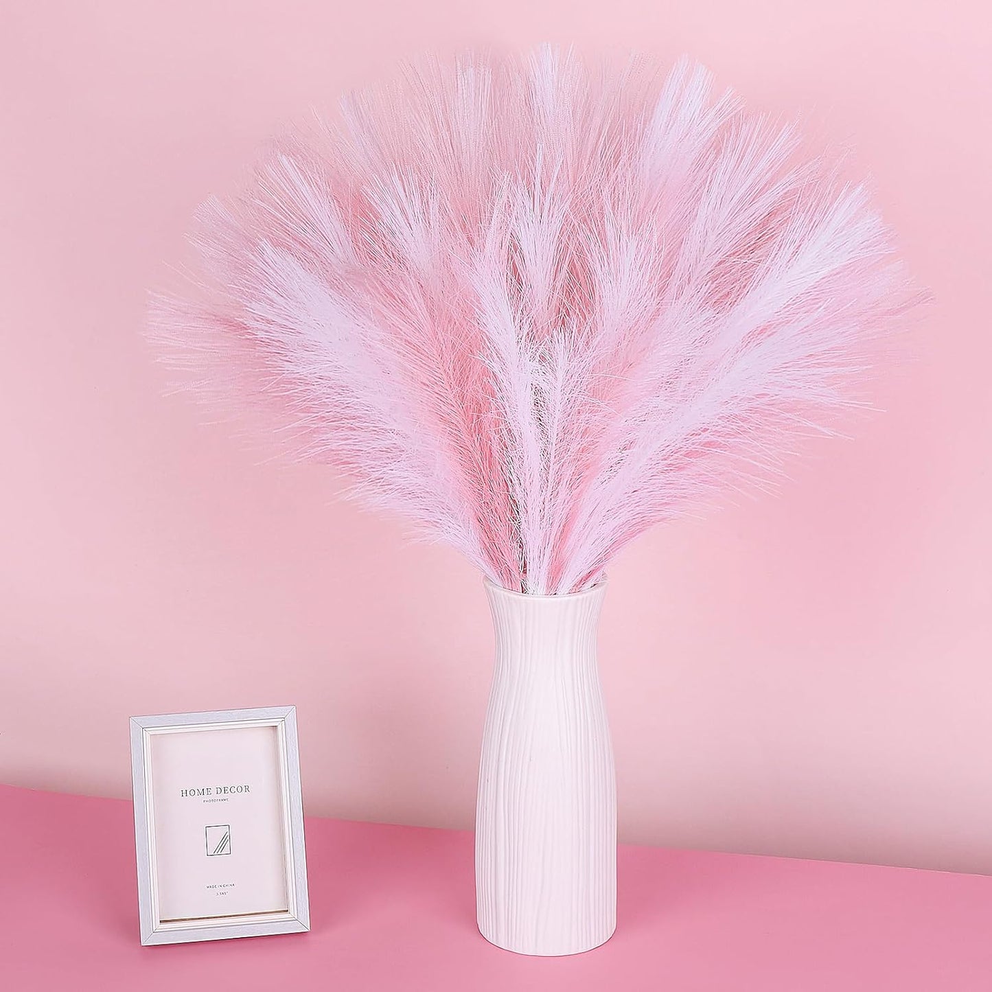 30 Pcs Pampas Grass Decor 21.7" Fluffy Faux Short Brown Pampas Grass Artificial Small Pompas Grass Flower Vase Filler for Home Wedding Living Room Wall Party Decoration