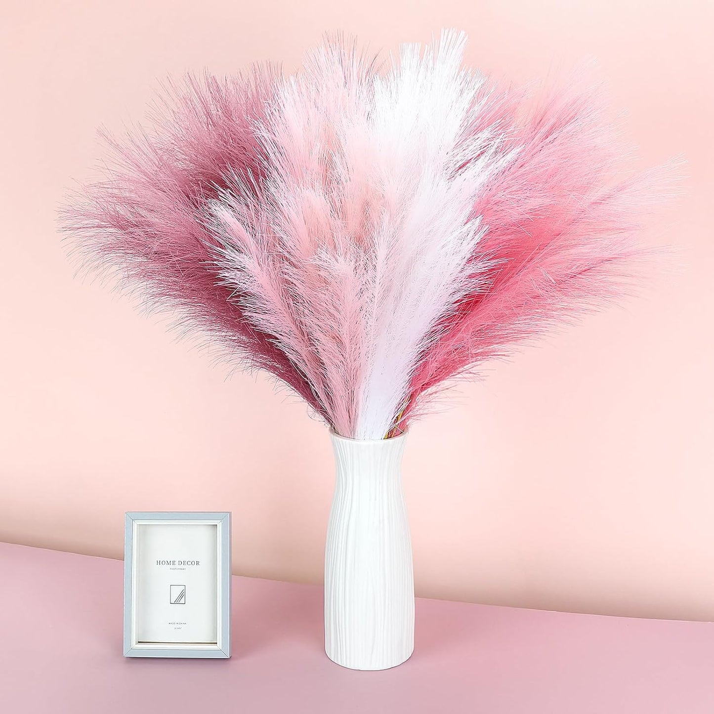 30 Pcs Pampas Grass Decor 21.7" Fluffy Faux Short Brown Pampas Grass Artificial Small Pompas Grass Flower Vase Filler for Home Wedding Living Room Wall Party Decoration