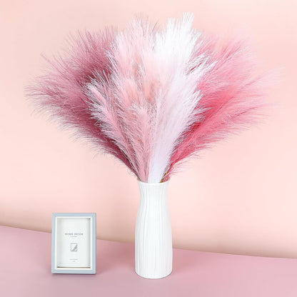 30 Pcs Pampas Grass Decor 21.7" Fluffy Faux Short Brown Pampas Grass Artificial Small Pompas Grass Flower Vase Filler for Home Wedding Living Room Wall Party Decoration