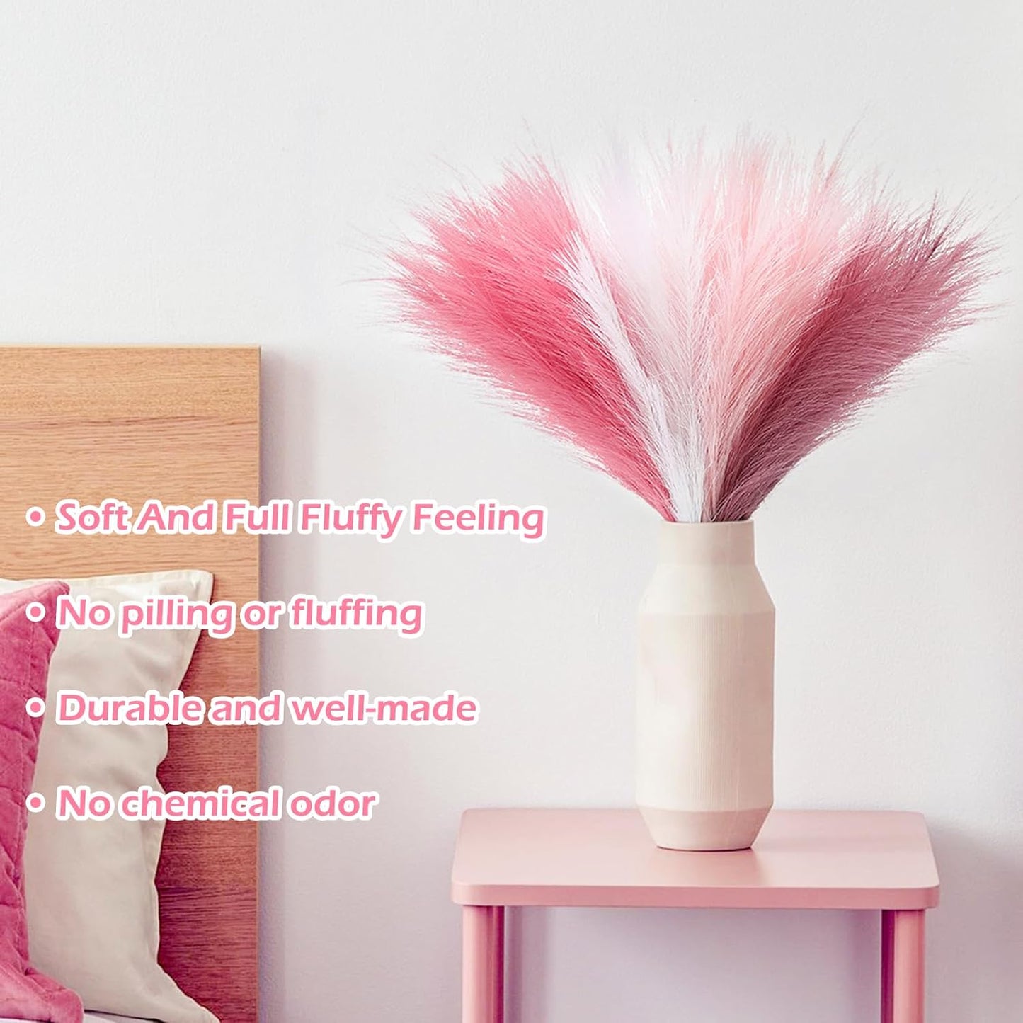 30 Pcs Pampas Grass Decor 21.7" Fluffy Faux Short Brown Pampas Grass Artificial Small Pompas Grass Flower Vase Filler for Home Wedding Living Room Wall Party Decoration