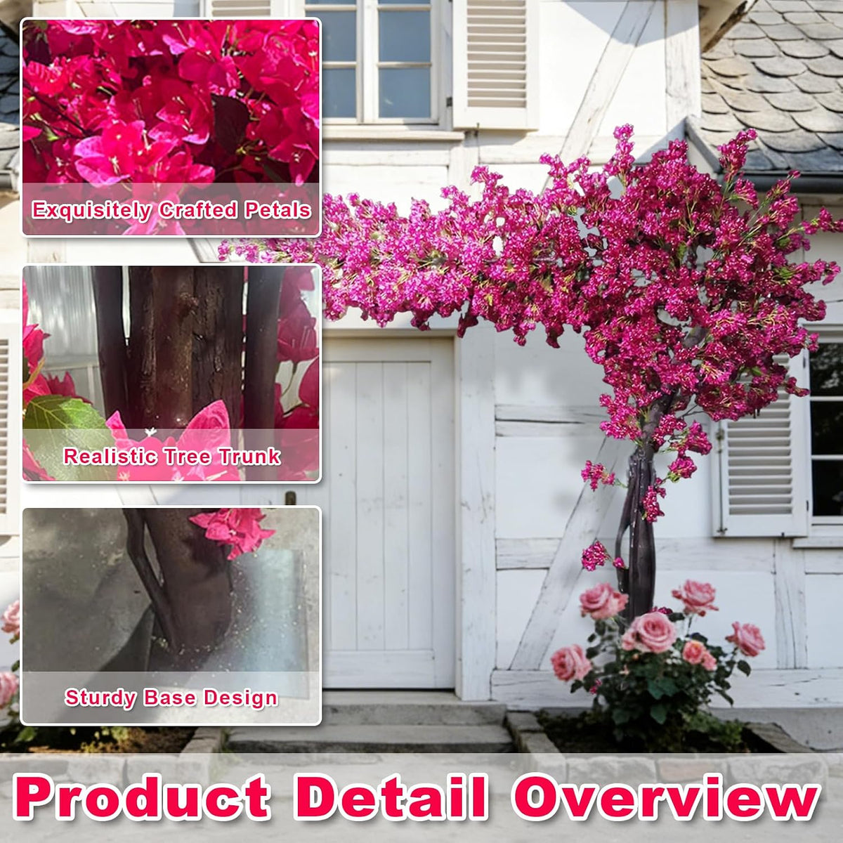 Large Pink Artificial Bougainvillea Tree, Indoor Outdoor Faux Plant