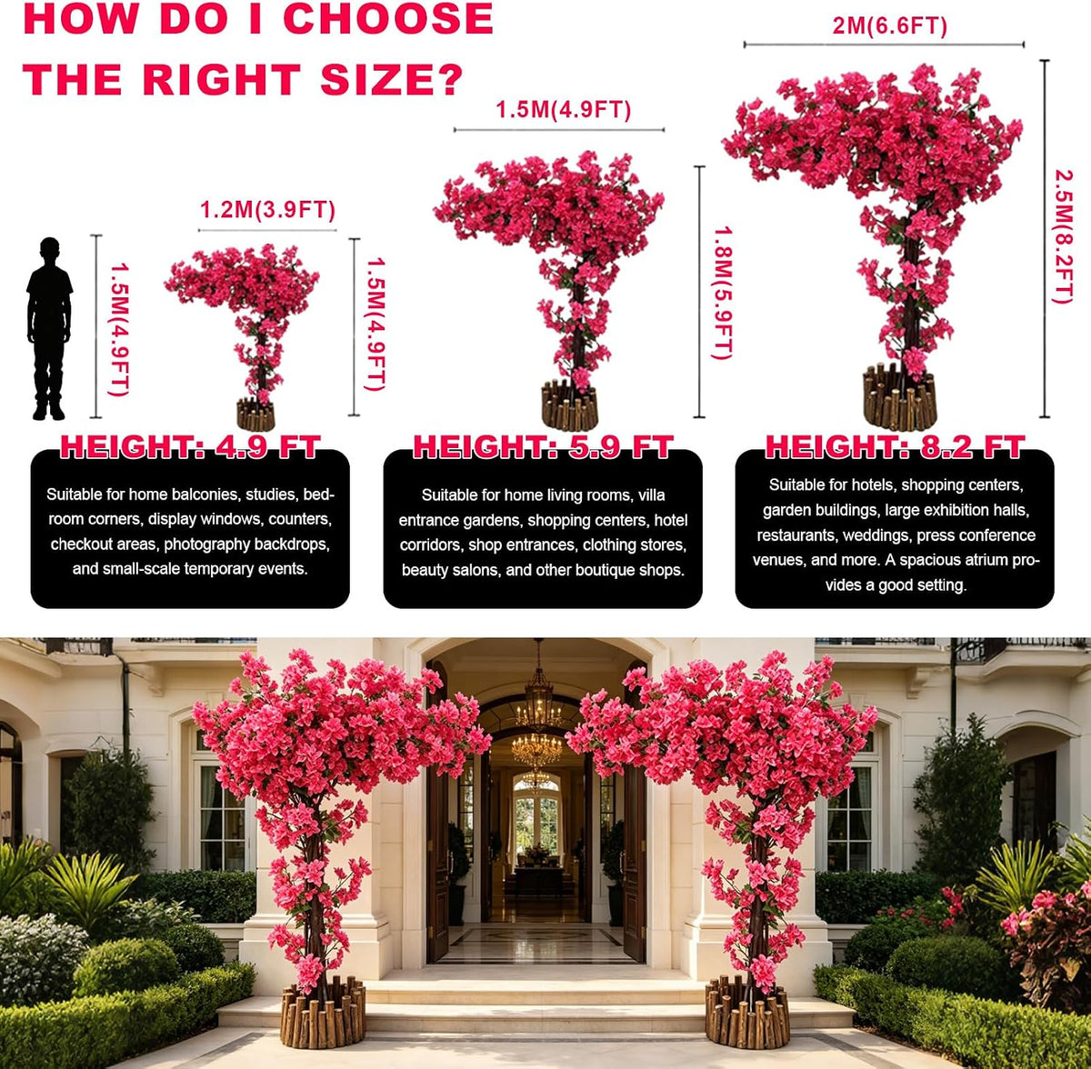 Large Pink Artificial Bougainvillea Tree, Indoor Outdoor Faux Plant