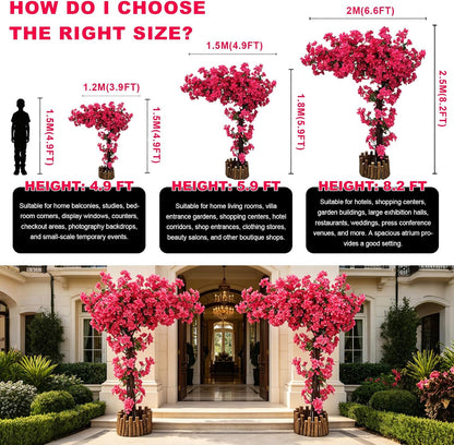 Large Pink Artificial Bougainvillea Tree, Indoor Outdoor Faux Plant