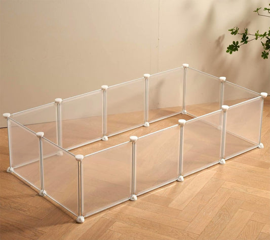 Transparent Clear Small Animal Playpen, Guinea Pig Cages, Puppy Dog Playpen, Pet Playpen, Rabbit Bunny Indoor Fence Pen Enclosure, White Clear Plastic Playpen,12X12 Inch, 12Panels