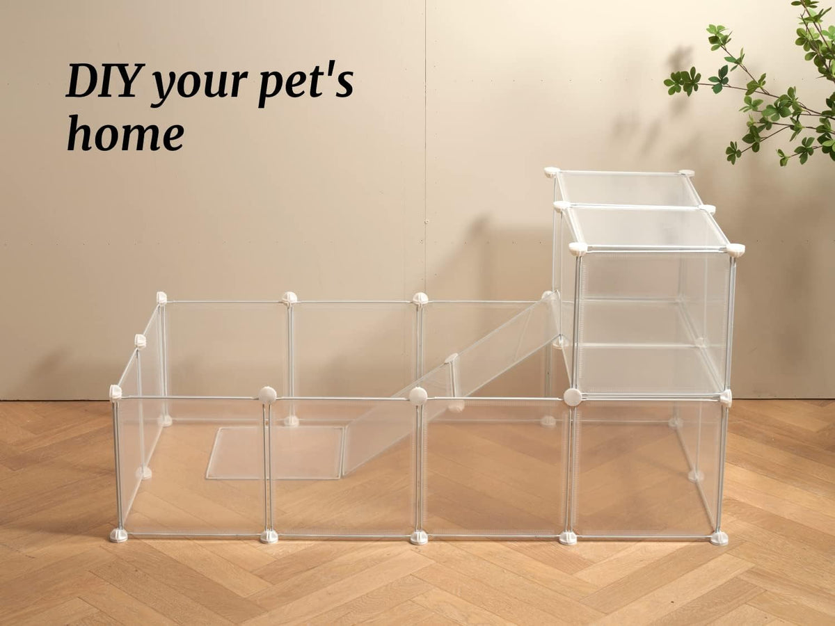 Transparent Clear Small Animal Playpen, Guinea Pig Cages, Puppy Dog Playpen, Pet Playpen, Rabbit Bunny Indoor Fence Pen Enclosure, White Clear Plastic Playpen,12X12 Inch, 12Panels