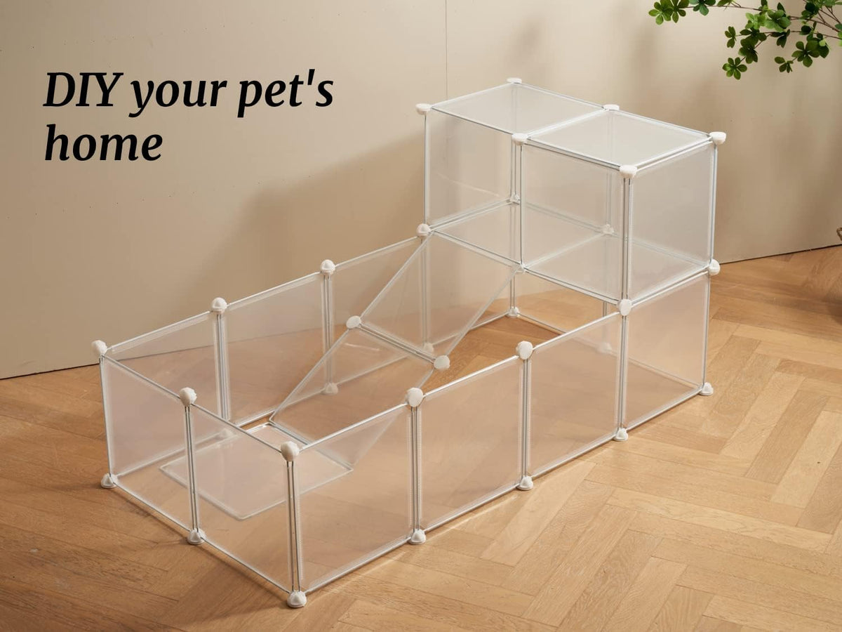 Transparent Clear Small Animal Playpen, Guinea Pig Cages, Puppy Dog Playpen, Pet Playpen, Rabbit Bunny Indoor Fence Pen Enclosure, White Clear Plastic Playpen,12X12 Inch, 12Panels