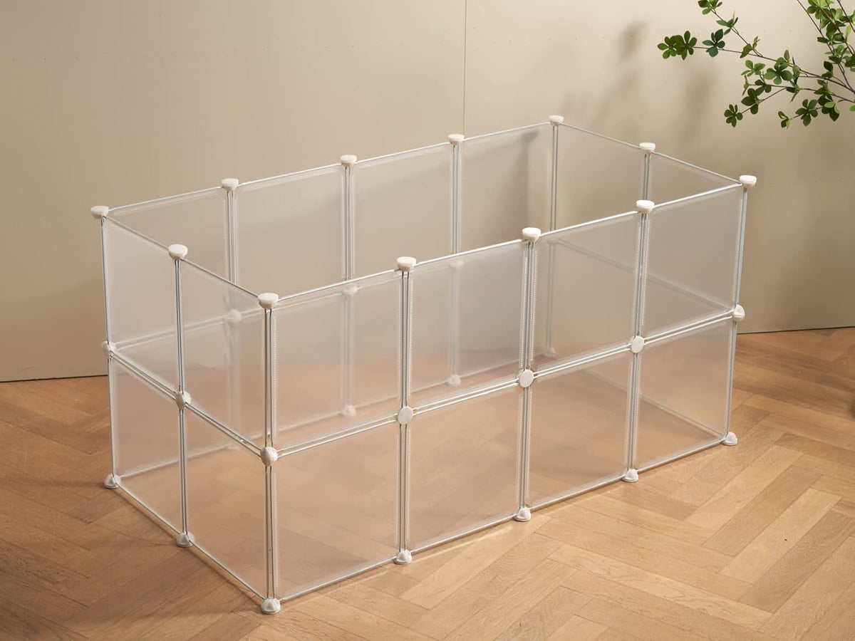 Transparent Clear Small Animal Playpen, Guinea Pig Cages, Puppy Dog Playpen, Pet Playpen, Rabbit Bunny Indoor Fence Pen Enclosure, White Clear Plastic Playpen,12X12 Inch, 12Panels