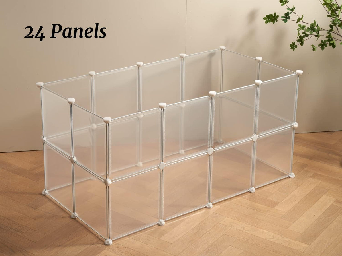 Transparent Clear Small Animal Playpen, Guinea Pig Cages, Puppy Dog Playpen, Pet Playpen, Rabbit Bunny Indoor Fence Pen Enclosure, White Clear Plastic Playpen,12X12 Inch, 12Panels