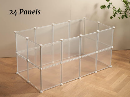 Transparent Clear Small Animal Playpen, Guinea Pig Cages, Puppy Dog Playpen, Pet Playpen, Rabbit Bunny Indoor Fence Pen Enclosure, White Clear Plastic Playpen,12X12 Inch, 12Panels