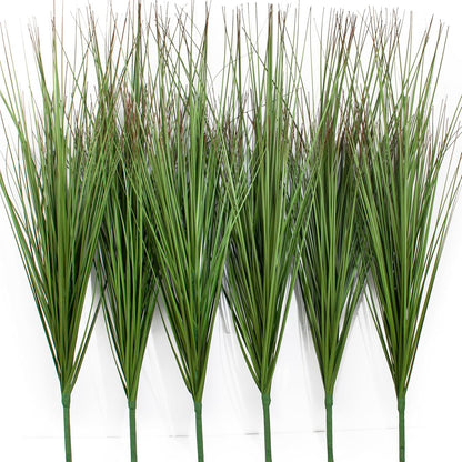 27" Artificial Plants Onion Grass | Tall Faux Greenery Shrubs - Fake Wheat Stems & Tall Grass Bushes for Indoor/Outdoor Home, Office, Garden, Porch & Window Box Decor 6 Pack - Green Red Tail