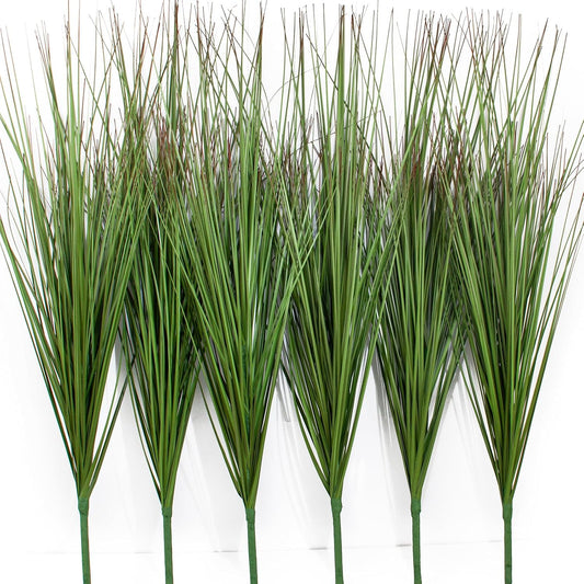 27" Artificial Plants Onion Grass | Tall Faux Greenery Shrubs - Fake Wheat Stems & Tall Grass Bushes for Indoor/Outdoor Home, Office, Garden, Porch & Window Box Decor 6 Pack - Green Red Tail