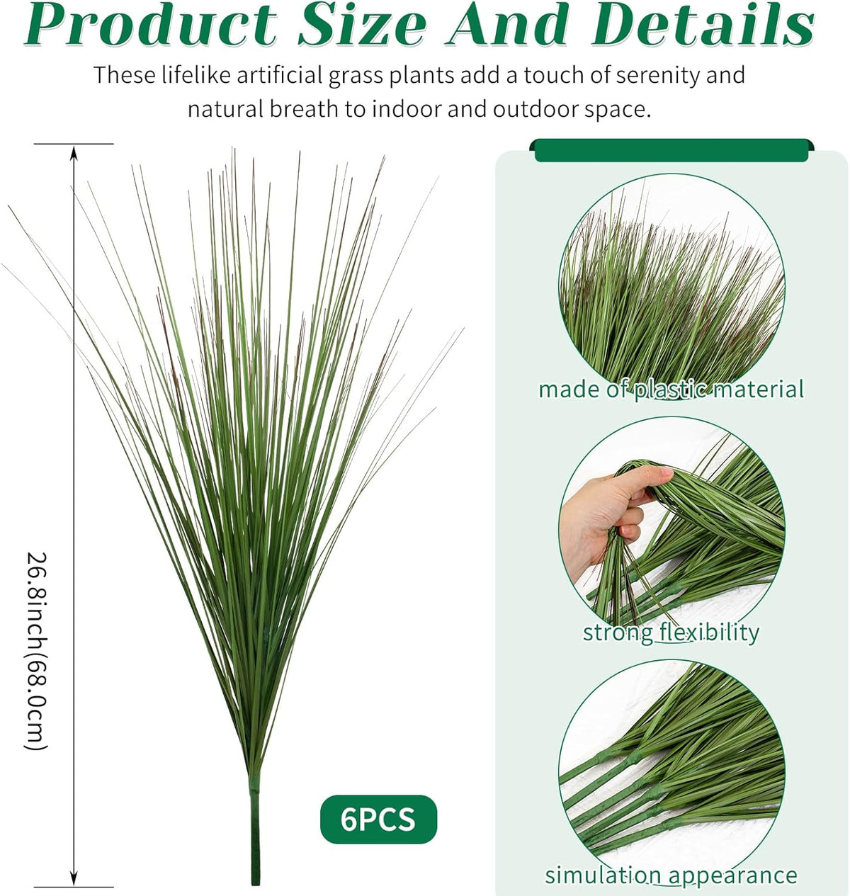 27" Artificial Plants Onion Grass | Tall Faux Greenery Shrubs - Fake Wheat Stems & Tall Grass Bushes for Indoor/Outdoor Home, Office, Garden, Porch & Window Box Decor 6 Pack - Green Red Tail