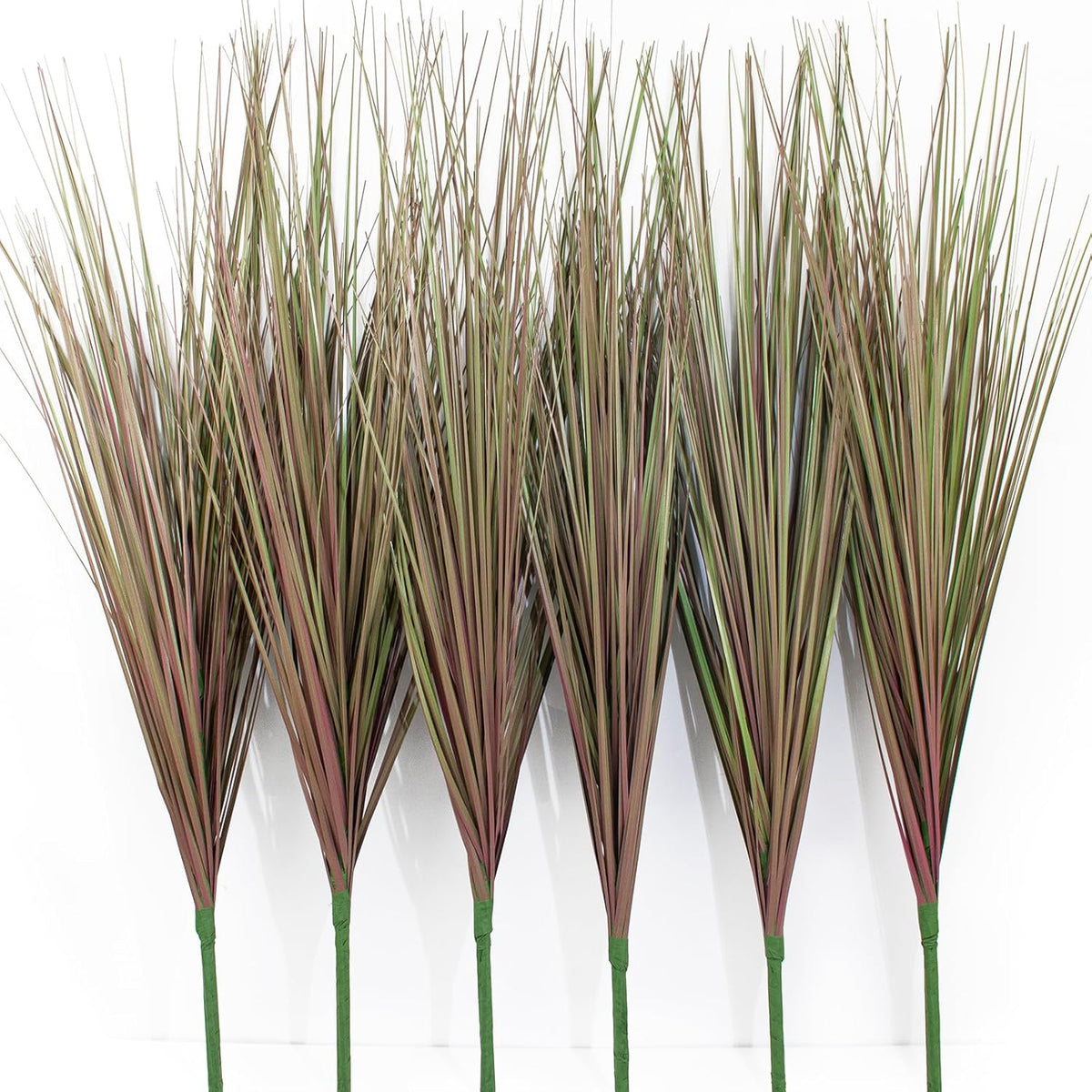 27" Artificial Plants Onion Grass | Tall Faux Greenery Shrubs - Fake Wheat Stems & Tall Grass Bushes for Indoor/Outdoor Home, Office, Garden, Porch & Window Box Decor 6 Pack - Green Red Tail