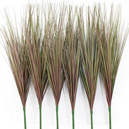 27" Artificial Plants Onion Grass | Tall Faux Greenery Shrubs - Fake Wheat Stems & Tall Grass Bushes for Indoor/Outdoor Home, Office, Garden, Porch & Window Box Decor 6 Pack - Green Red Tail