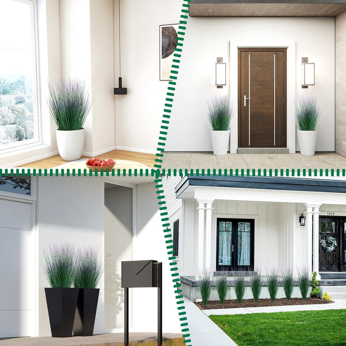 27" Artificial Plants Onion Grass | Tall Faux Greenery Shrubs - Fake Wheat Stems & Tall Grass Bushes for Indoor/Outdoor Home, Office, Garden, Porch & Window Box Decor 6 Pack - Green Red Tail