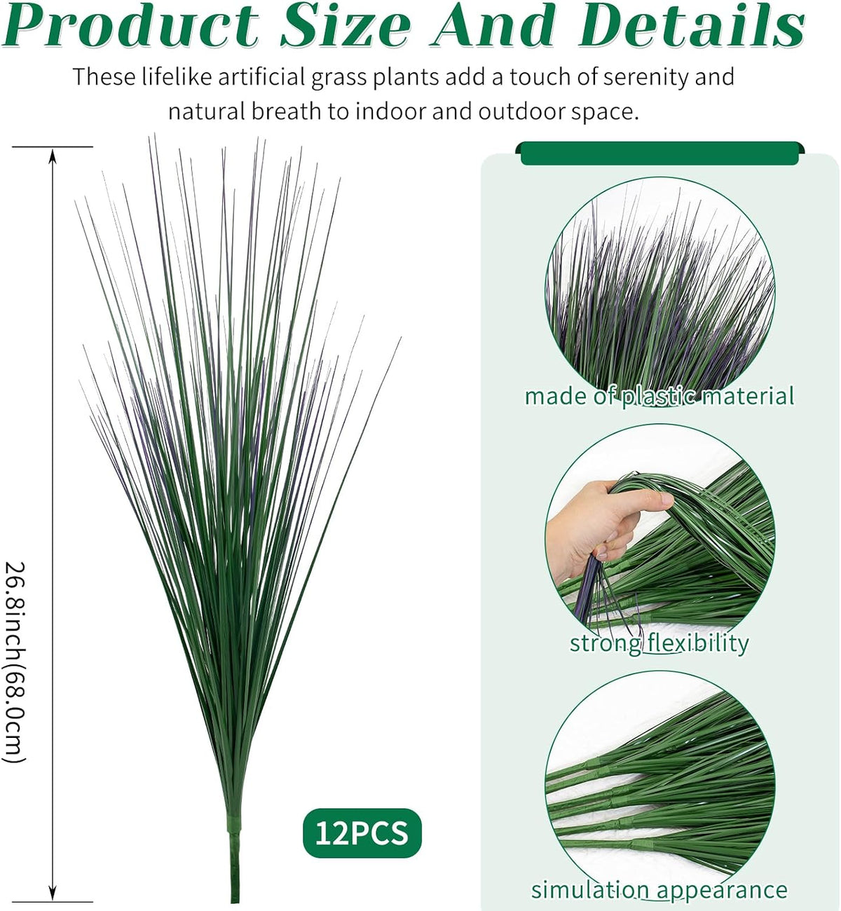 27" Artificial Plants Onion Grass | Tall Faux Greenery Shrubs - Fake Wheat Stems & Tall Grass Bushes for Indoor/Outdoor Home, Office, Garden, Porch & Window Box Decor 6 Pack - Green Red Tail