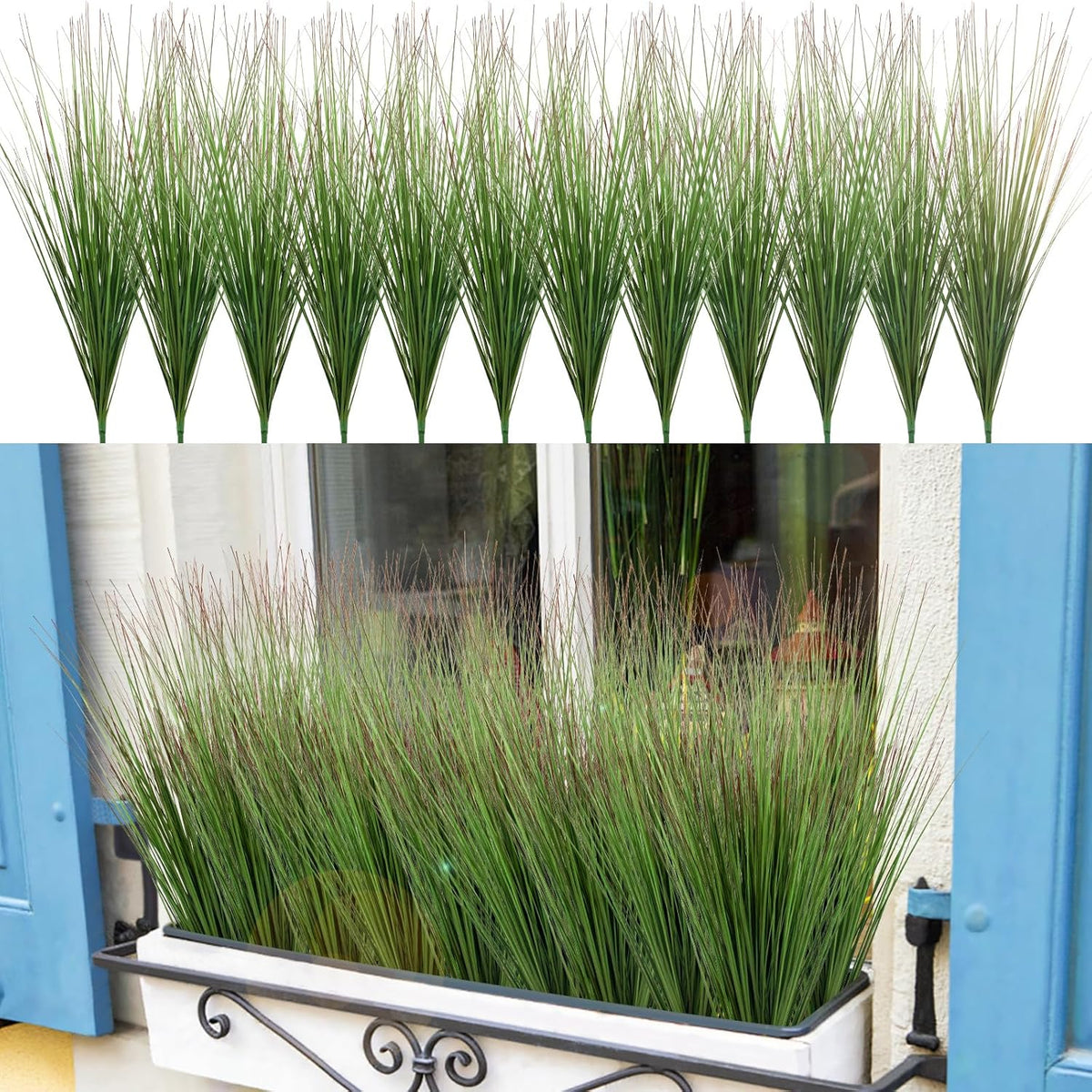 27" Artificial Plants Onion Grass | Tall Faux Greenery Shrubs - Fake Wheat Stems & Tall Grass Bushes for Indoor/Outdoor Home, Office, Garden, Porch & Window Box Decor 6 Pack - Green Red Tail