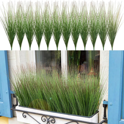 27" Artificial Plants Onion Grass | Tall Faux Greenery Shrubs - Fake Wheat Stems & Tall Grass Bushes for Indoor/Outdoor Home, Office, Garden, Porch & Window Box Decor 6 Pack - Green Red Tail