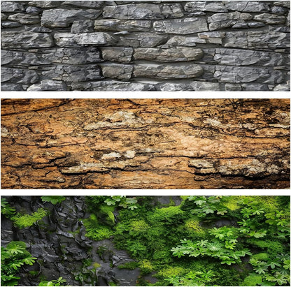Reptile Terrarium Background 48"×24" 3PCS – Polyester Fabric Bearded Dragon Tank Decor with Gray Rock Bark & Forest Pattern, Non-Reflective & Bubble-Free for Snake Lizard Gecko Vivarium 834