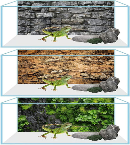 Reptile Terrarium Background 48"×24" 3PCS – Polyester Fabric Bearded Dragon Tank Decor with Gray Rock Bark & Forest Pattern, Non-Reflective & Bubble-Free for Snake Lizard Gecko Vivarium 834