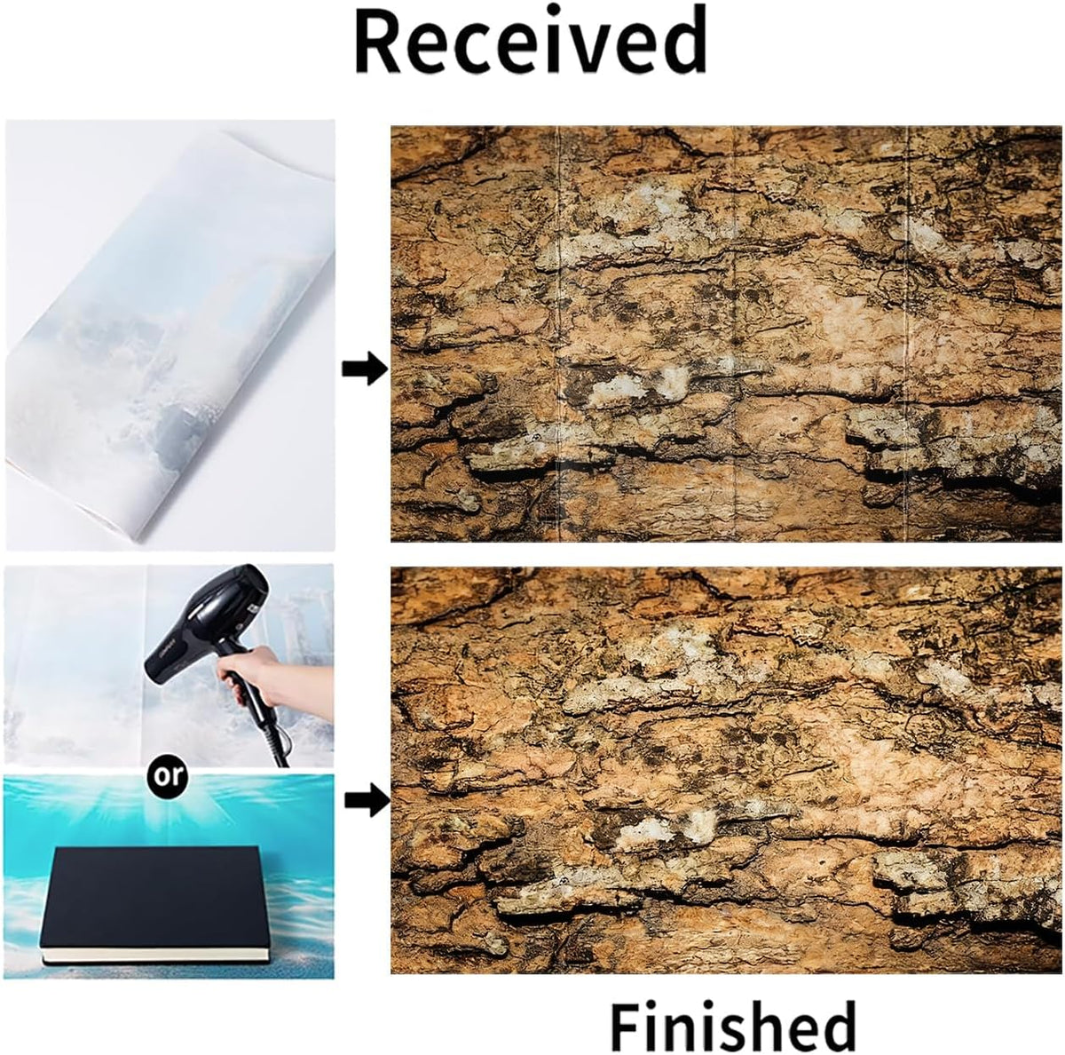 Reptile Terrarium Background 48"×24" 3PCS – Polyester Fabric Bearded Dragon Tank Decor with Gray Rock Bark & Forest Pattern, Non-Reflective & Bubble-Free for Snake Lizard Gecko Vivarium 834
