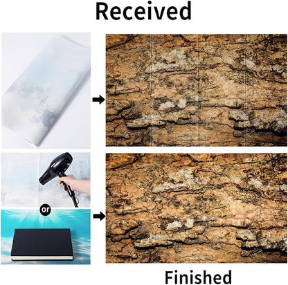 Reptile Terrarium Background 48"×24" 3PCS – Polyester Fabric Bearded Dragon Tank Decor with Gray Rock Bark & Forest Pattern, Non-Reflective & Bubble-Free for Snake Lizard Gecko Vivarium 834