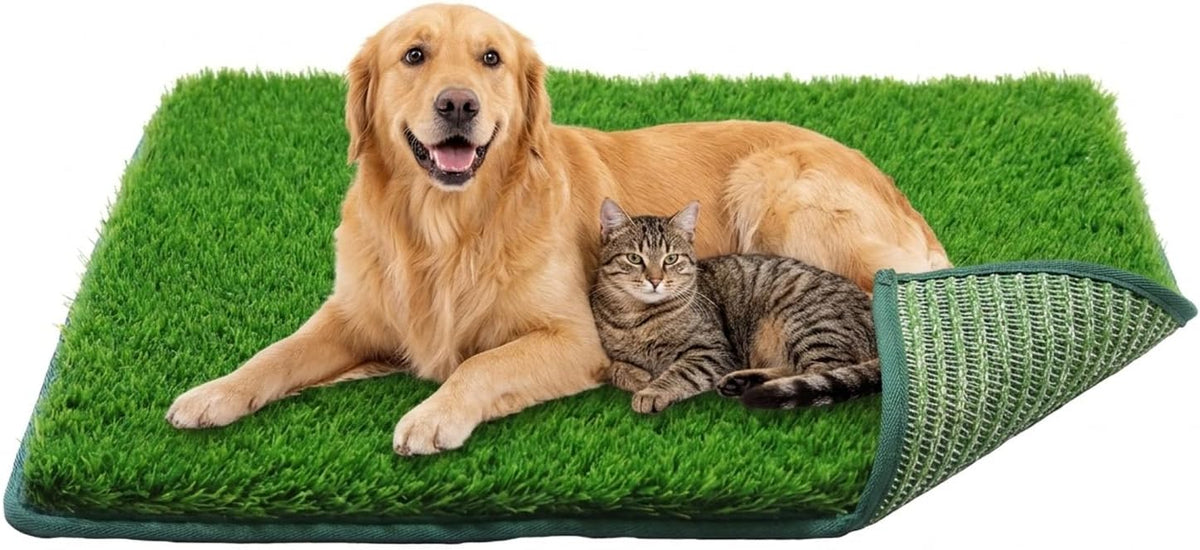 1.2'' Thick Woven Fake Grass Mat for Dog, Glue-Free Artificial Turf Potty Training Pad with Fast Drainage, Machine Washable Pet Pee Pad, Indoor Outdoor Non-Toxic Rug (Medium)