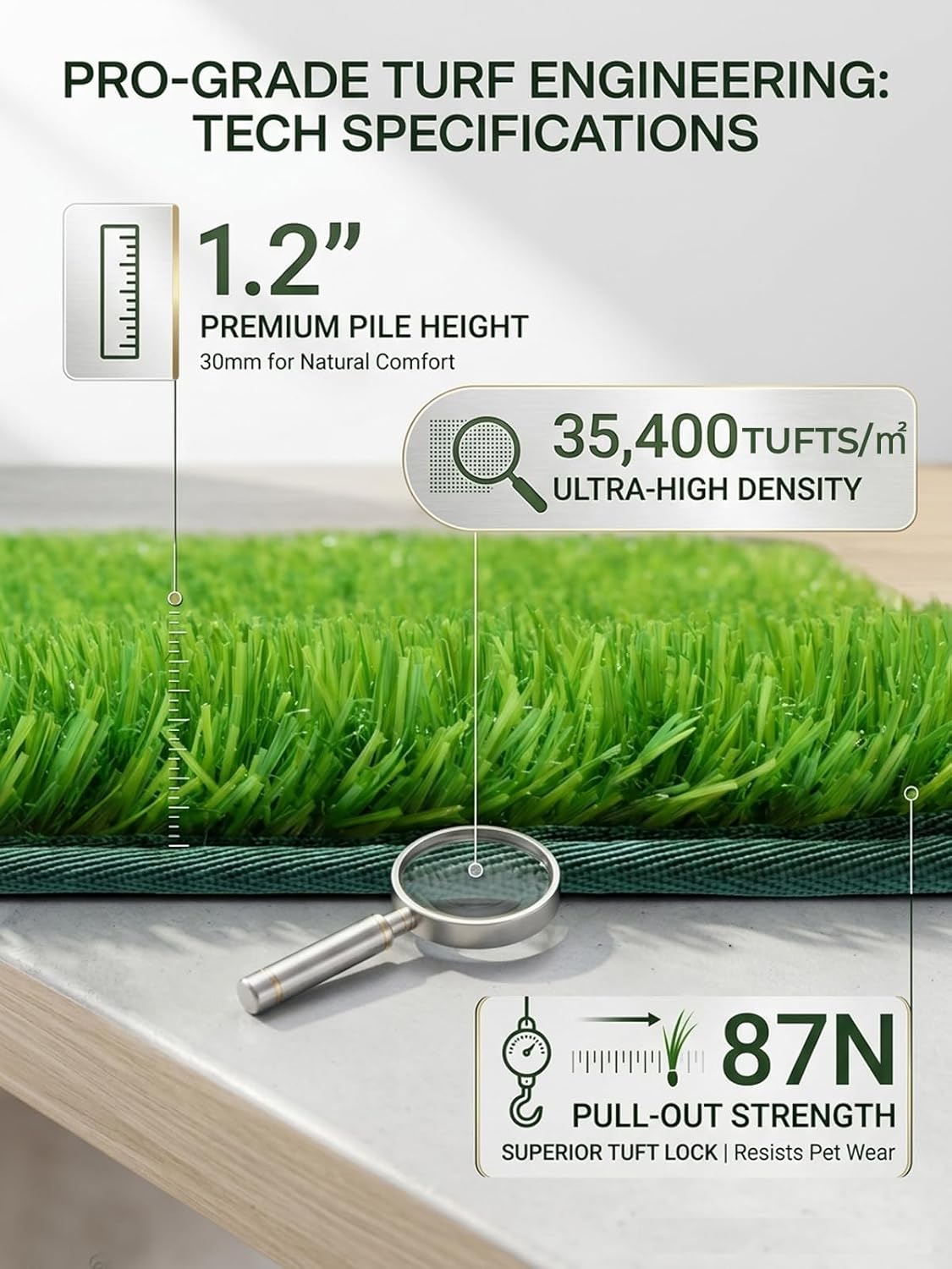 1.2'' Thick Woven Fake Grass Mat for Dog, Glue-Free Artificial Turf Potty Training Pad with Fast Drainage, Machine Washable Pet Pee Pad, Indoor Outdoor Non-Toxic Rug (Medium)