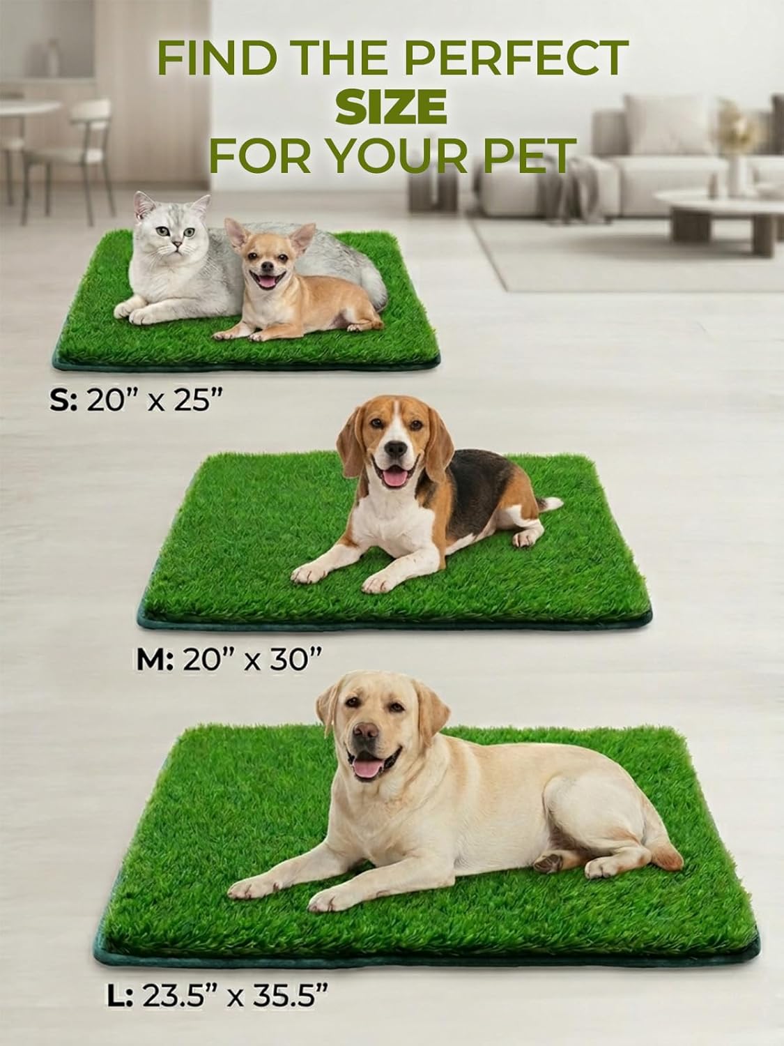 1.2'' Thick Woven Fake Grass Mat for Dog, Glue-Free Artificial Turf Potty Training Pad with Fast Drainage, Machine Washable Pet Pee Pad, Indoor Outdoor Non-Toxic Rug (Medium)