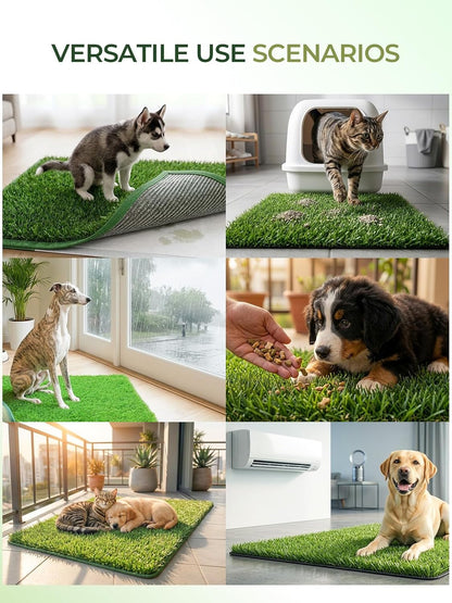 1.2'' Thick Woven Fake Grass Mat for Dog, Glue-Free Artificial Turf Potty Training Pad with Fast Drainage, Machine Washable Pet Pee Pad, Indoor Outdoor Non-Toxic Rug (Medium)
