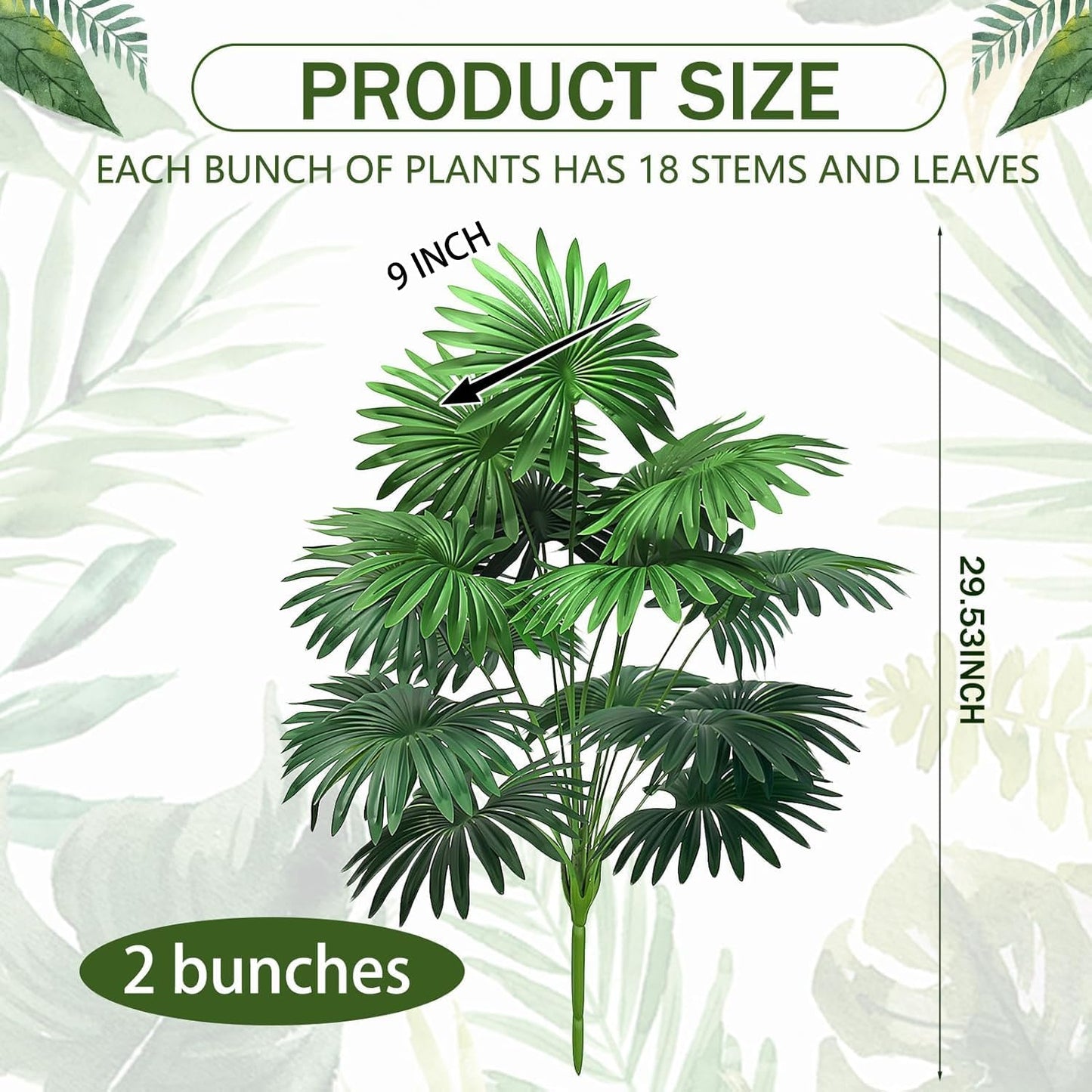 18 Leaf Large Areca Palm Artificial Plant 2 Packs UV Resistant Faux Palm Tree Leaves Tropical Greenery for Home Office Party Decor Indoor Outdoor
