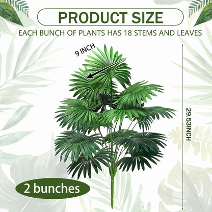 18 Leaf Large Areca Palm Artificial Plant 2 Packs UV Resistant Faux Palm Tree Leaves Tropical Greenery for Home Office Party Decor Indoor Outdoor