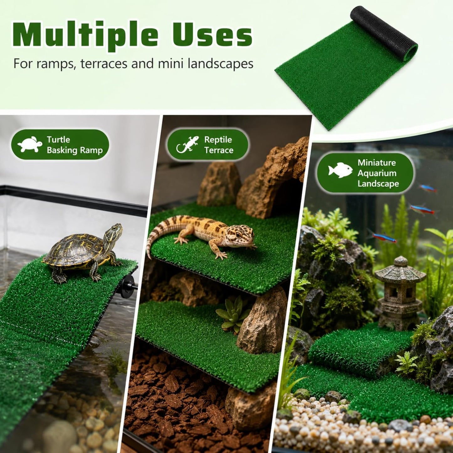 Artificial Grass Turf: Turtle Basking Ramp, Aquatic Grass Lawn, Simulation Reptile Turf for Pet, Fish Tank Reptile Ramp Terrace Turtle Resting Basking Platform