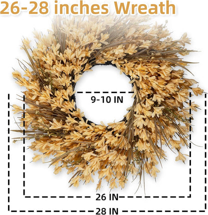 26-28" Large Outdoor Fall Wreath for Front Door with Yellow Forsythia/Berry