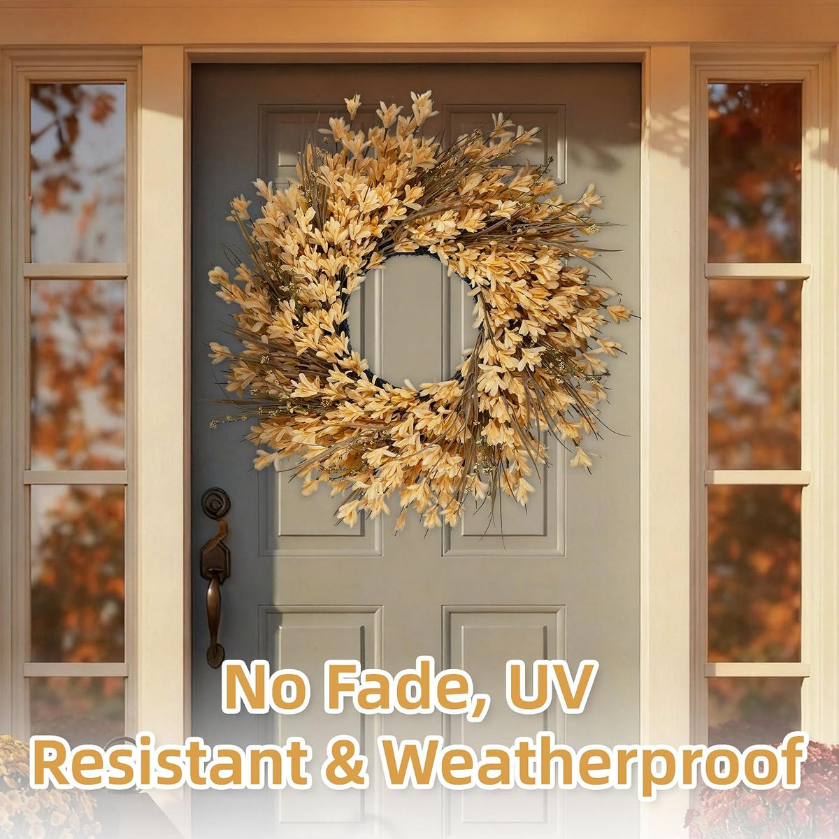 26-28" Large Outdoor Fall Wreath for Front Door with Yellow Forsythia/Berry