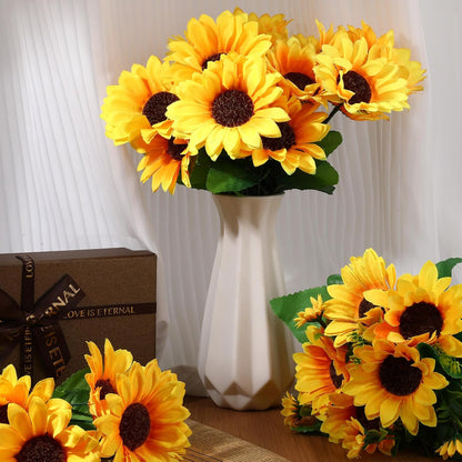 Artificial Sunflowers, Fake Sunflowers Artificial Flowers for Vase, Fall Silk Flowers with Stems for Kitchen Bouquet Wedding Table Home Porch Garden Indoor Outdoor Decor (4 Bundles Total 20 Heads)