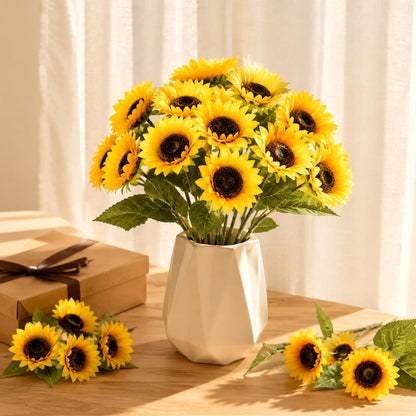 Artificial Sunflowers, Fake Sunflowers Artificial Flowers for Vase, Fall Silk Flowers with Stems for Kitchen Bouquet Wedding Table Home Porch Garden Indoor Outdoor Decor (4 Bundles Total 20 Heads)