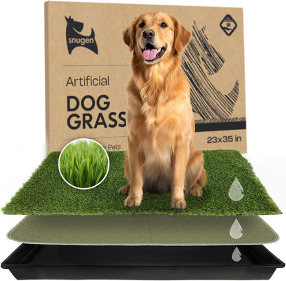 Dog Grass Pad with Tray 23”x35” – Soft-Touch Artificial Grass Pad for Dogs Potty with Pee Pads Washable & Puppy Porch Potty Tray – Dog Litter Box Indoor & Outdoor, Pet Turf for Puppy Toilet Training
