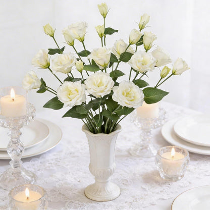 Thiccywoov 6 Bundles White Artificial Flowers Silk Fake Eustoma Lisianthus Flowers with 3 Heads Long Stem Faux Floral Arrangement Branch for Vase DIY Wedding Party Bouquet Table Centerpiece Home Decor