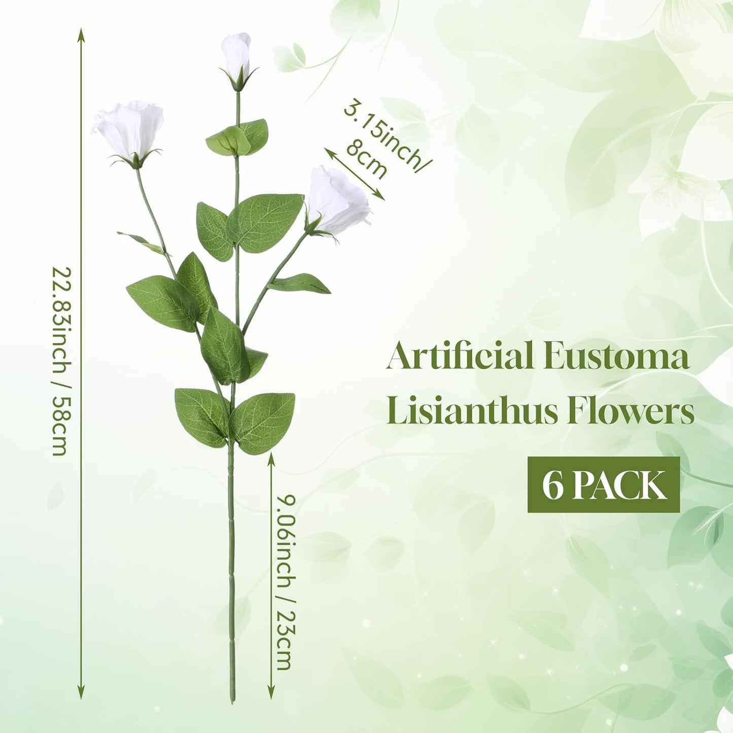 Thiccywoov 6 Bundles White Artificial Flowers Silk Fake Eustoma Lisianthus Flowers with 3 Heads Long Stem Faux Floral Arrangement Branch for Vase DIY Wedding Party Bouquet Table Centerpiece Home Decor