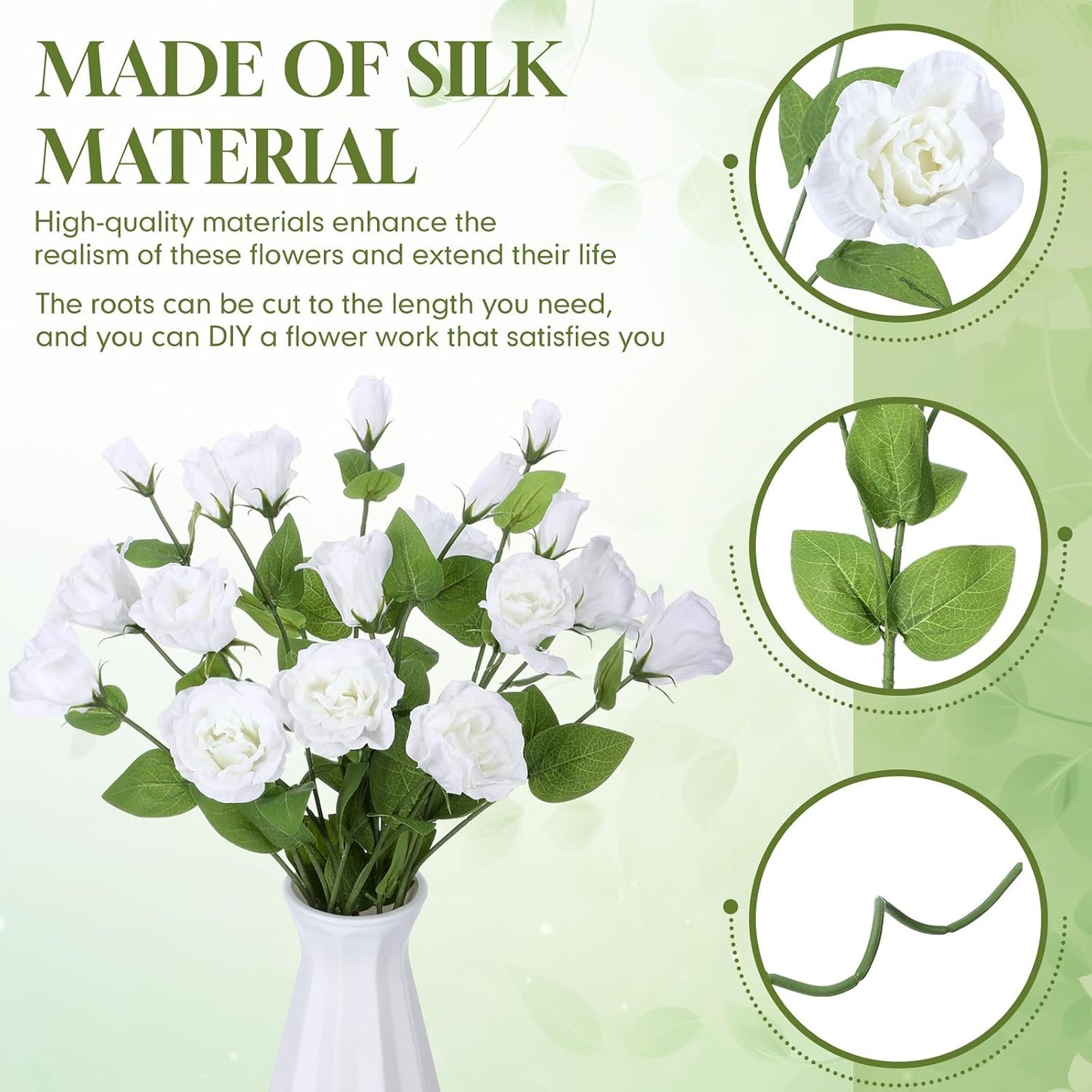 Thiccywoov 6 Bundles White Artificial Flowers Silk Fake Eustoma Lisianthus Flowers with 3 Heads Long Stem Faux Floral Arrangement Branch for Vase DIY Wedding Party Bouquet Table Centerpiece Home Decor
