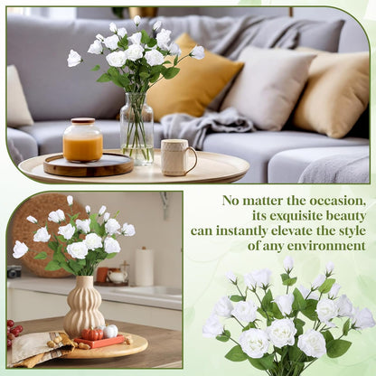 Thiccywoov 6 Bundles White Artificial Flowers Silk Fake Eustoma Lisianthus Flowers with 3 Heads Long Stem Faux Floral Arrangement Branch for Vase DIY Wedding Party Bouquet Table Centerpiece Home Decor