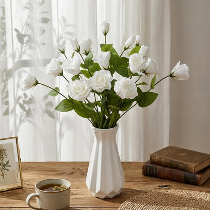 Thiccywoov 6 Bundles White Artificial Flowers Silk Fake Eustoma Lisianthus Flowers with 3 Heads Long Stem Faux Floral Arrangement Branch for Vase DIY Wedding Party Bouquet Table Centerpiece Home Decor