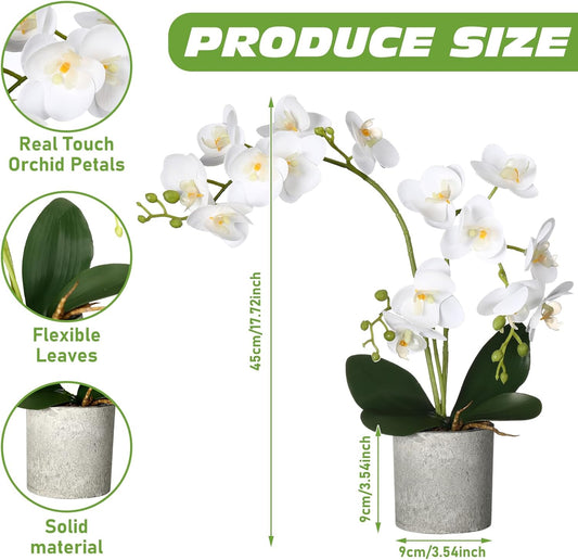 2 Pcs Fake Orchids Flowers in Pot 15.7 Inch Faux Orchids Artificial Floral Phalaenopsis with Vase Orchid Phalaenopsis Decor for Home Wedding Table Centerpiece Bathroom Office Desk Decoration